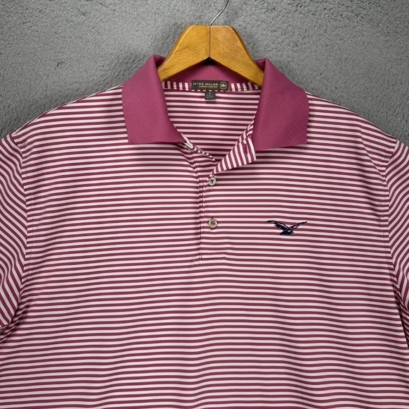 Peter Millar Summer Comfort Golf Polo Shirt Mens Large Pink Stripe Stretch Logo